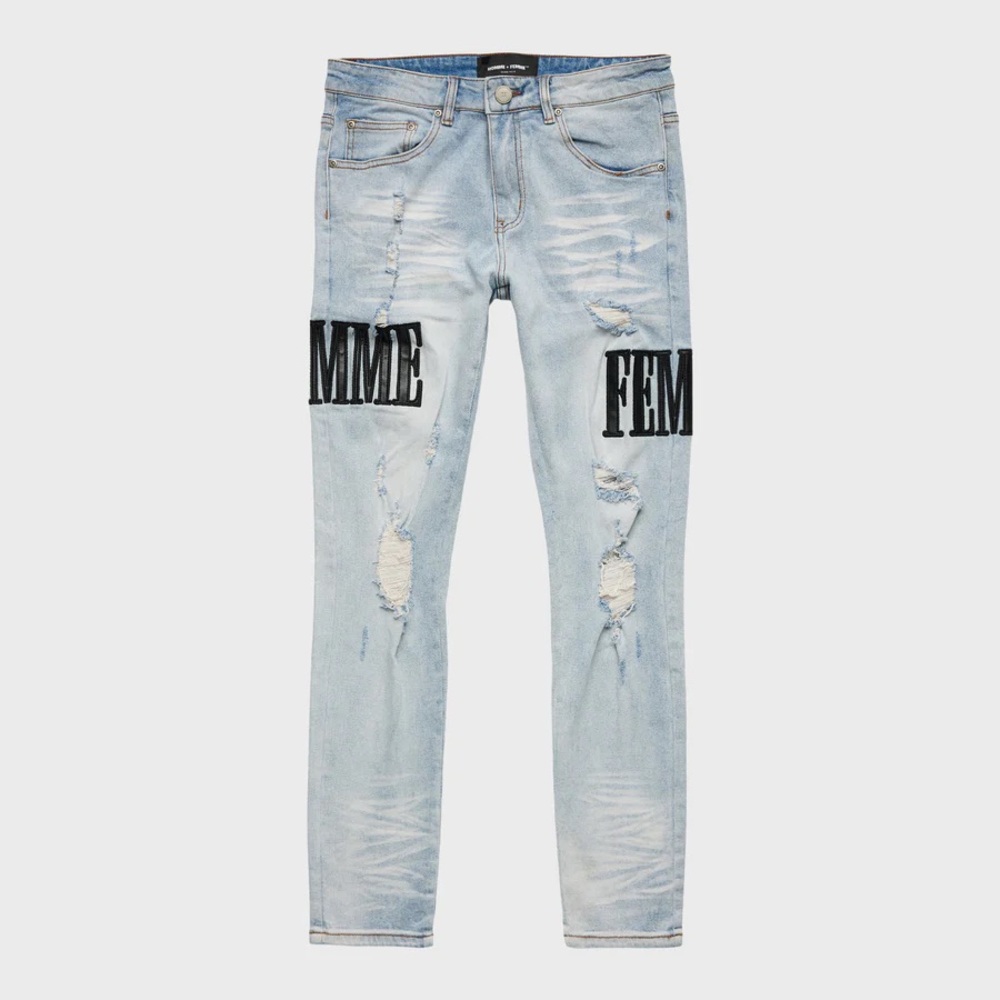 Homme + Femme LETTERMAN denim blue with black letters